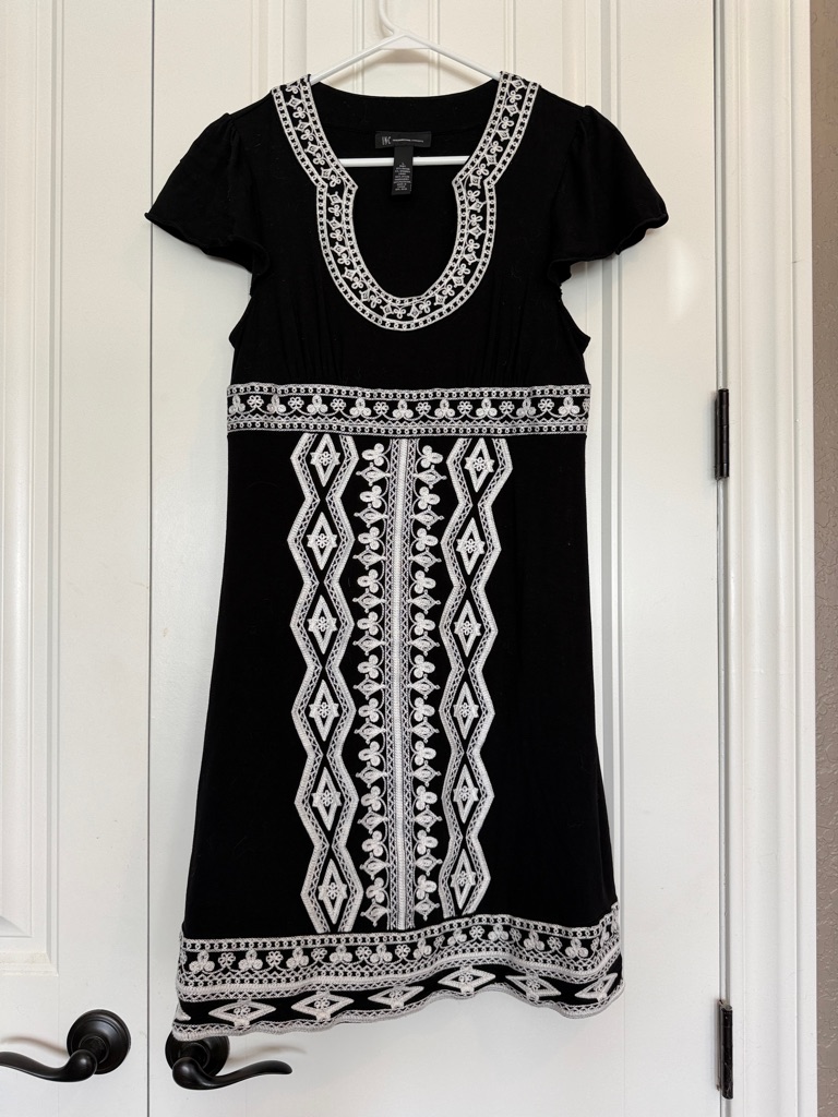 Black Embroidered Scoop-Neck Dress